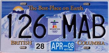 New BC Olympic license plate