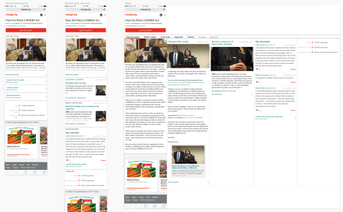 Screenshot of a redesigned Change.org petition page