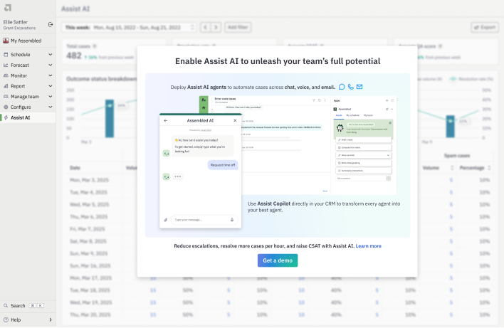 The re-organized My settings overlay with profile fields and grouped integration and workforce setup sections