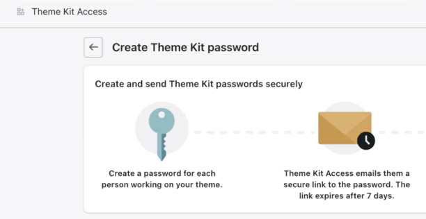 Screenshot of the Theme Kit access flow at Shopify